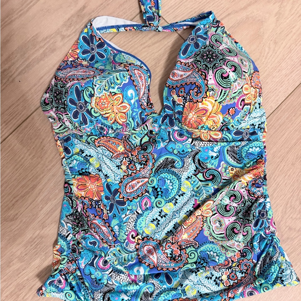Bleu Rod Beattie Blue Multi Paisley Halter Tankini Top